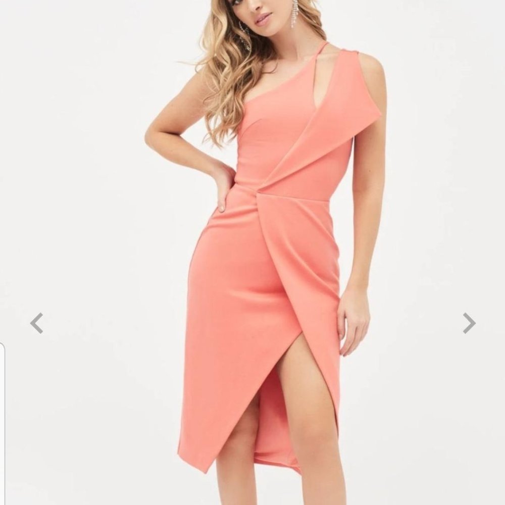one shoulder midi wrap dress in papaya
